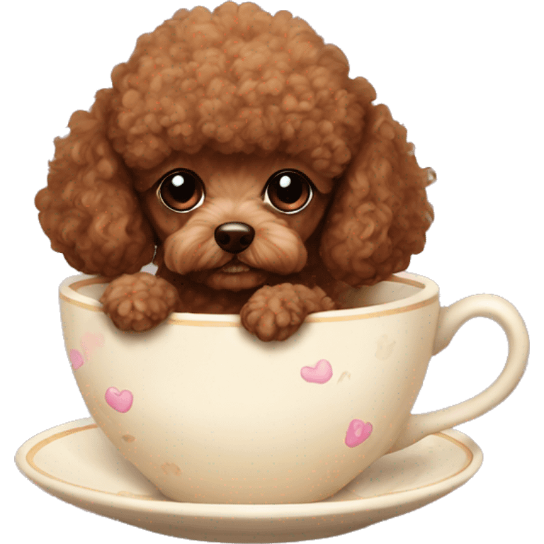 Brown Teacup poodle in a teacup emoji