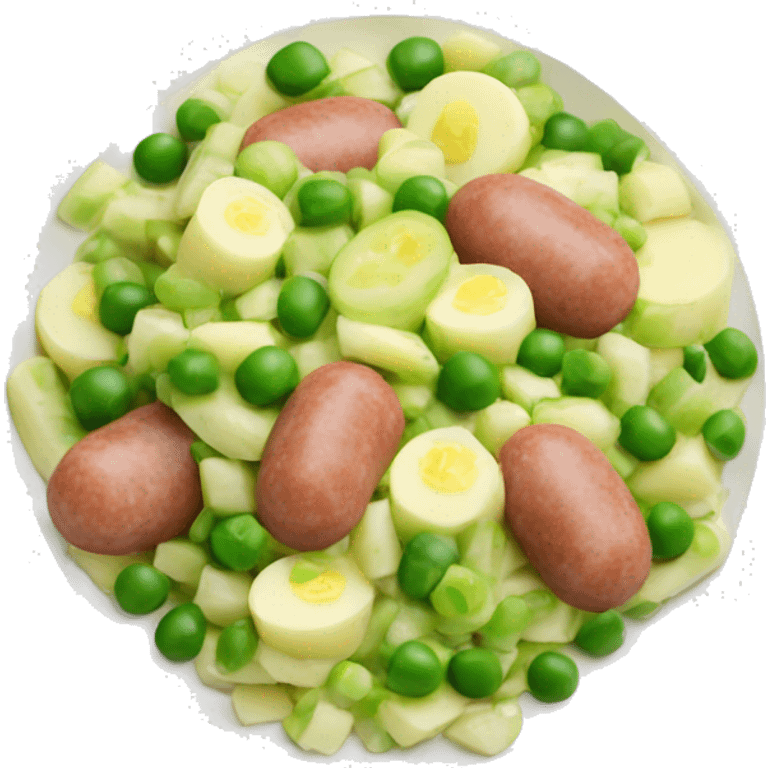 Russian salad Olivier sausage, peas, cucumbers, potatoes emoji