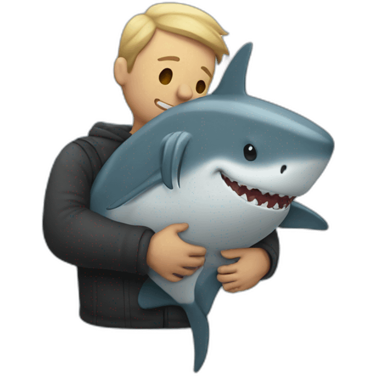 Man hugging a shark emoji