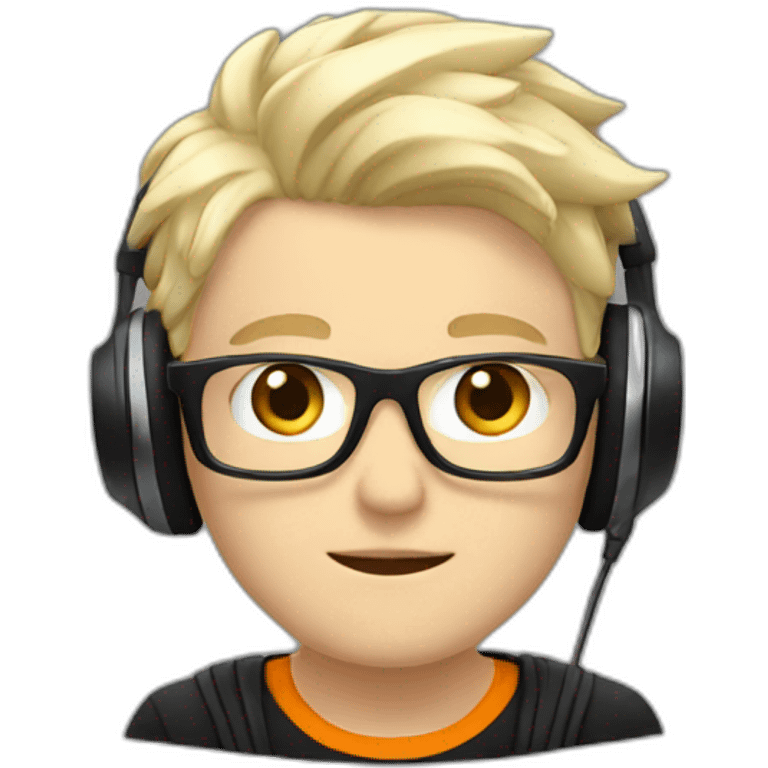 A super cool white boy with headphone and black and orange Tshirt  emoji