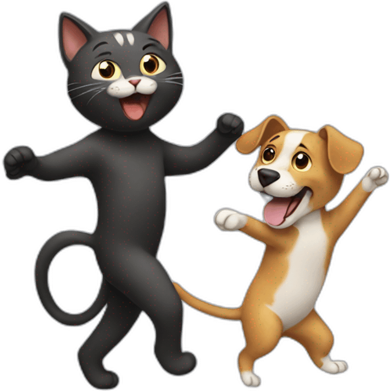 Cat dancing with a dog emoji