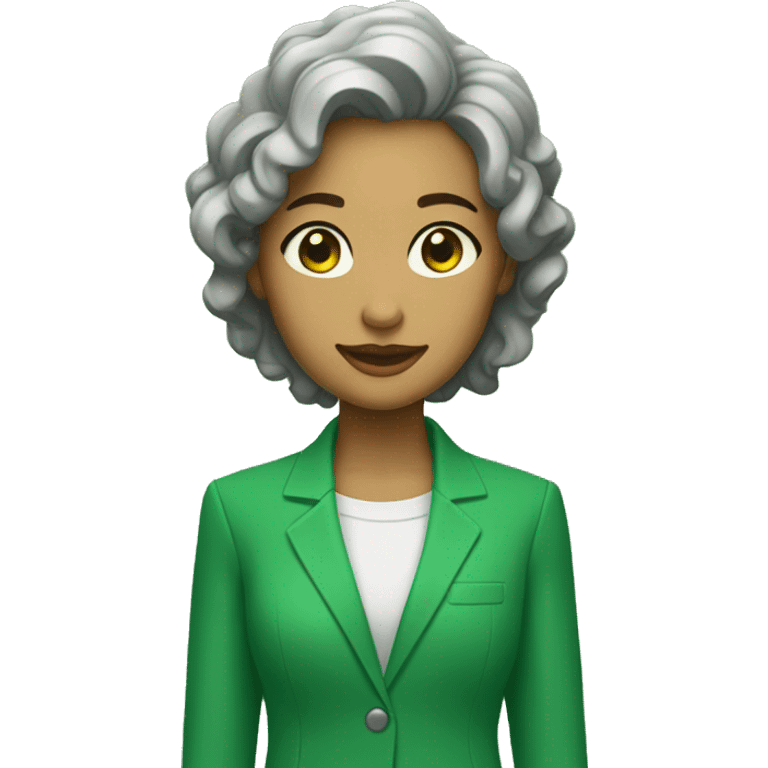 Uma mulher de cor branca, usando um blazer verde  emoji