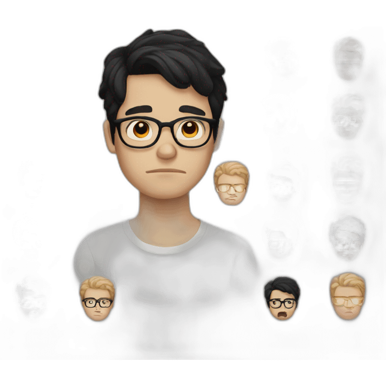 sad white boy with glasses black hair emoji