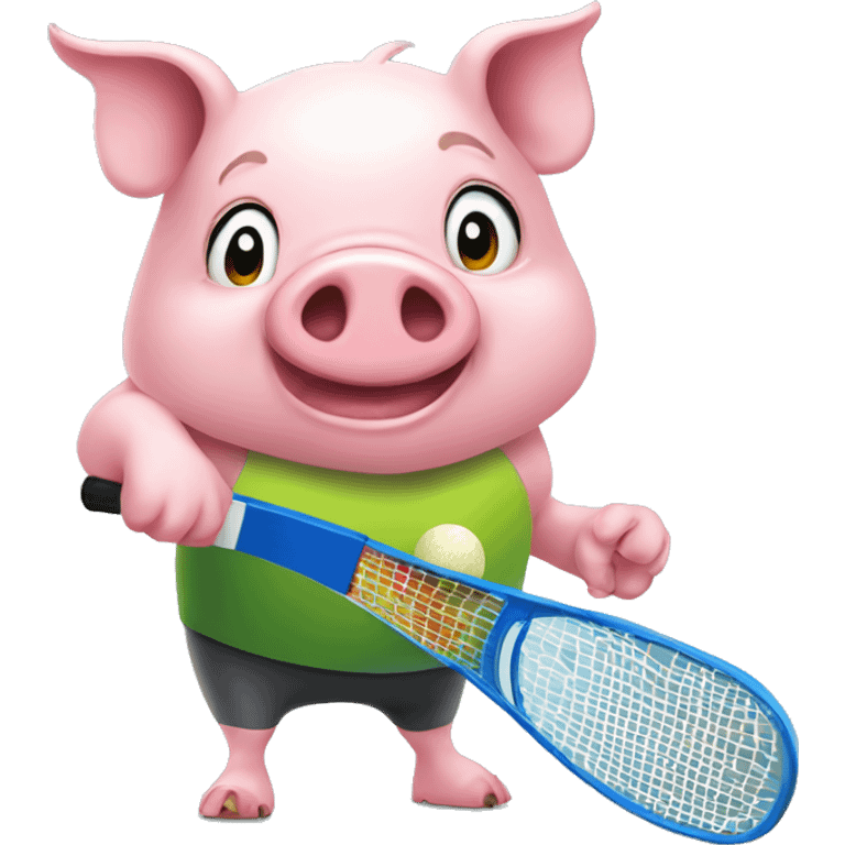 Cute pig plays pickleball emoji