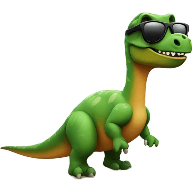 Dinosaur with sunglasses sitting on a beach  emoji