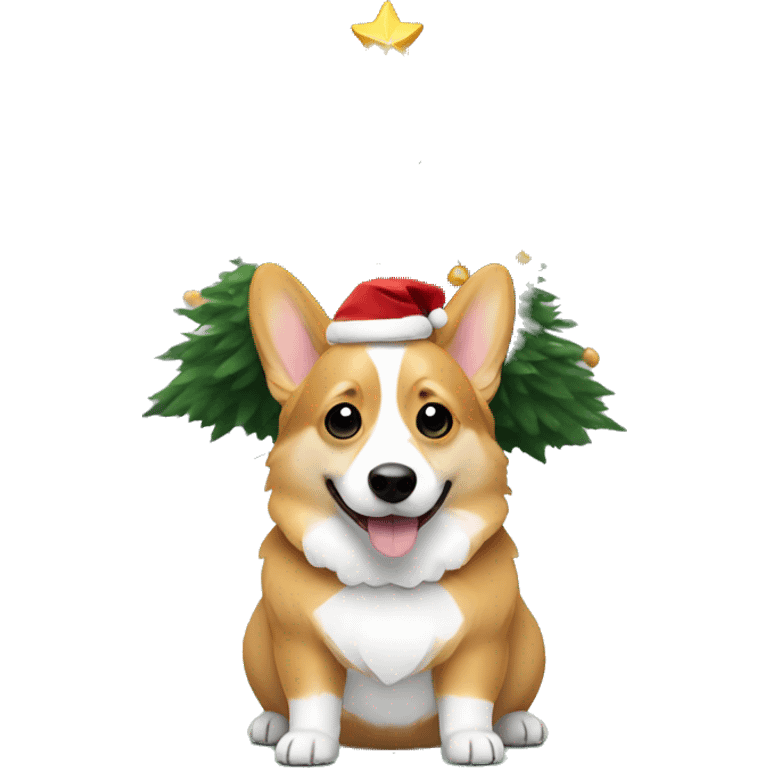 Corgi with Christmas tree emoji