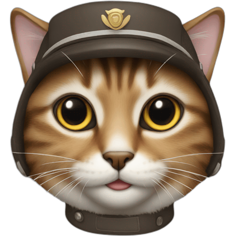 cat with brown and grey fur wearing a pilot hat emoji