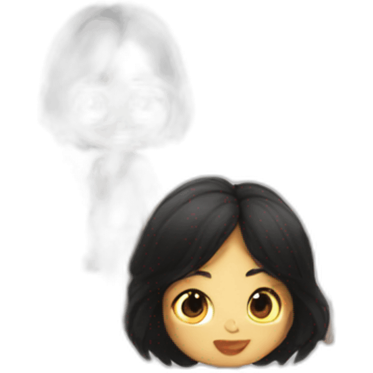 a girl with black hair and lapstick emoji