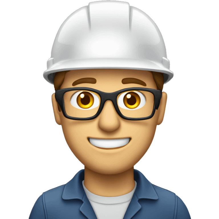 Caucasian  engineer man wearing a safety helmet, safety glasses and earplugs emoji