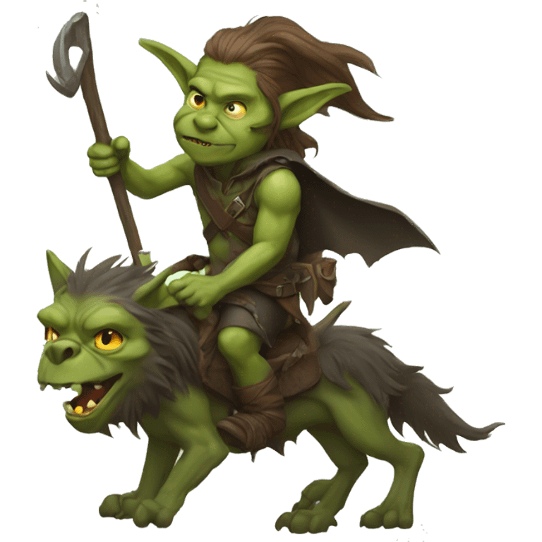 goblin with long hair riding a worg  emoji