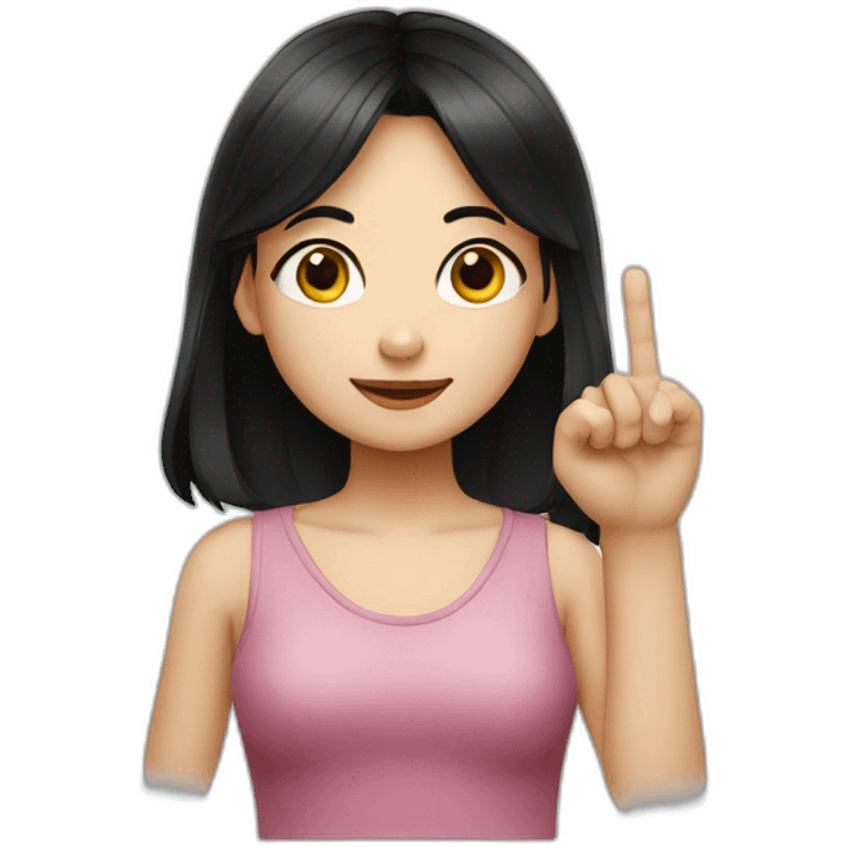 Small white skin black haired girl showing three fingers emoji