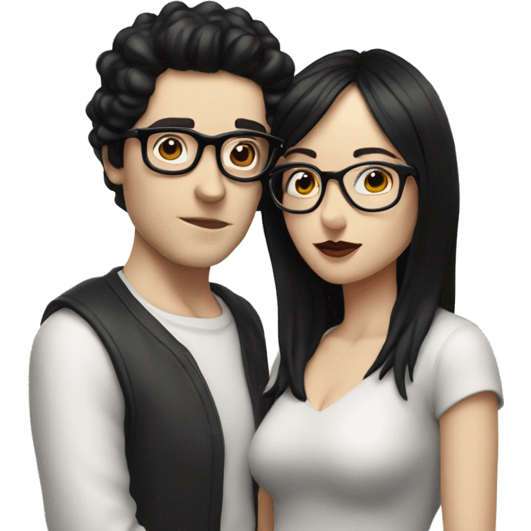 pale man with black hair and glasses kissing pale woman with black hair and glasses emoji