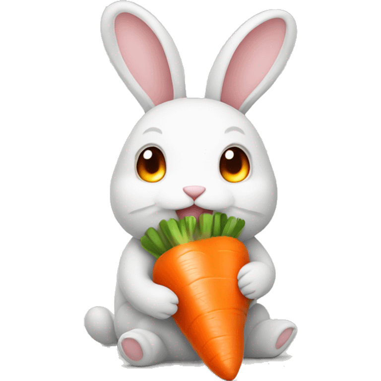 Buny with glowing eyes eating carrot emoji