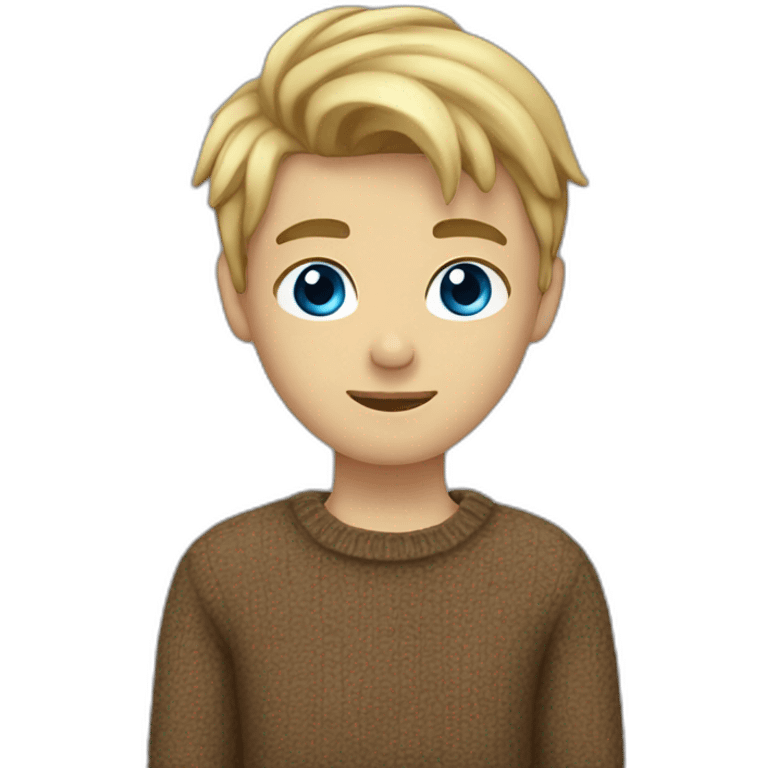 blond boy, 22 years old, with blue eyes, dark eybrows and shorter hair and a brown wool pullover emoji