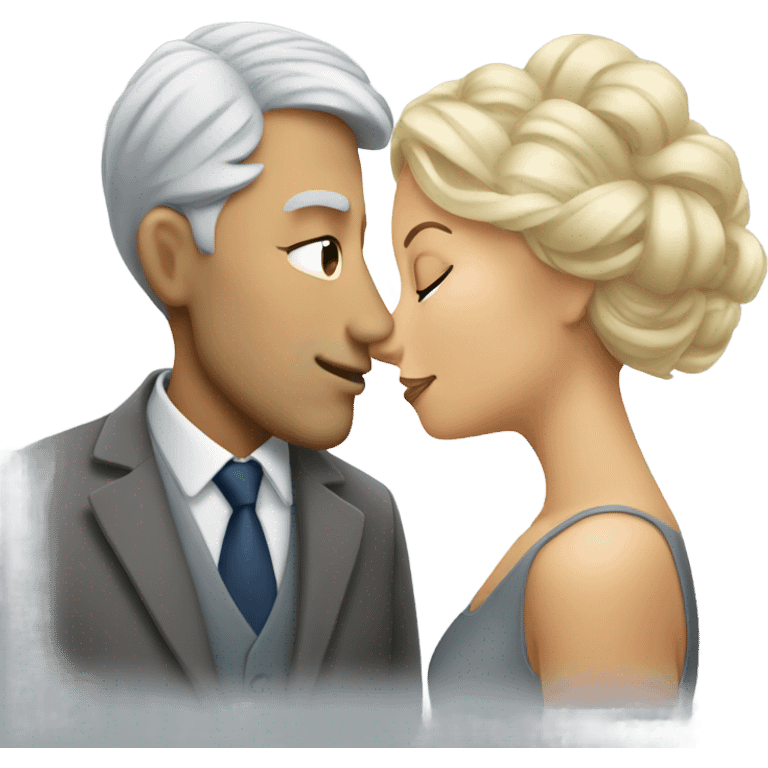 Grey hair man kissing blonde hair lady emoji