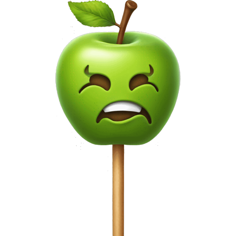 Realistic isolated caramel dipped green apple on a stick. emoji