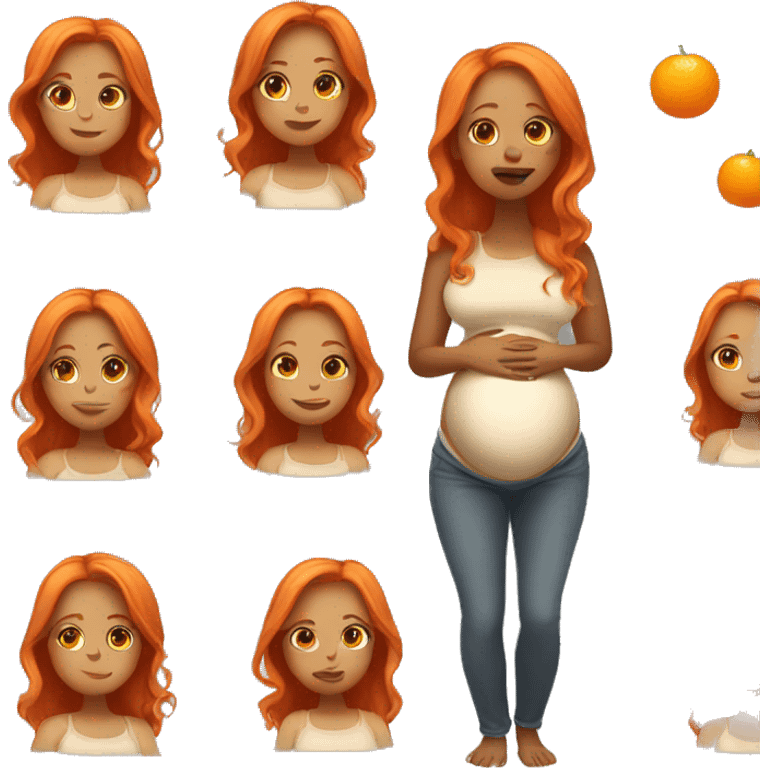 Tan girl with orange hair holding her pregnant stomach emoji