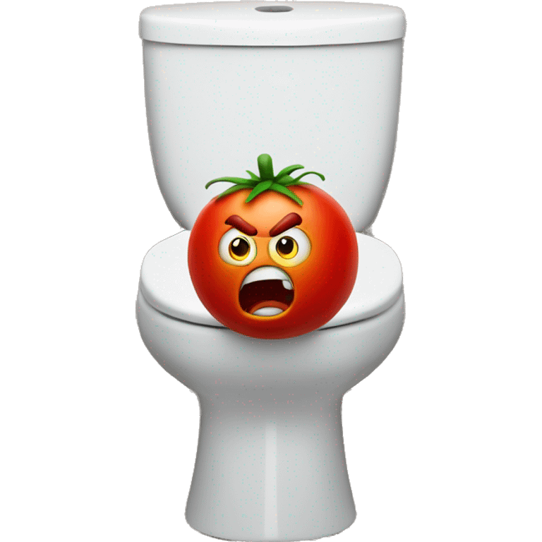 Angry tomato on a toilet, trying to take a poop emoji