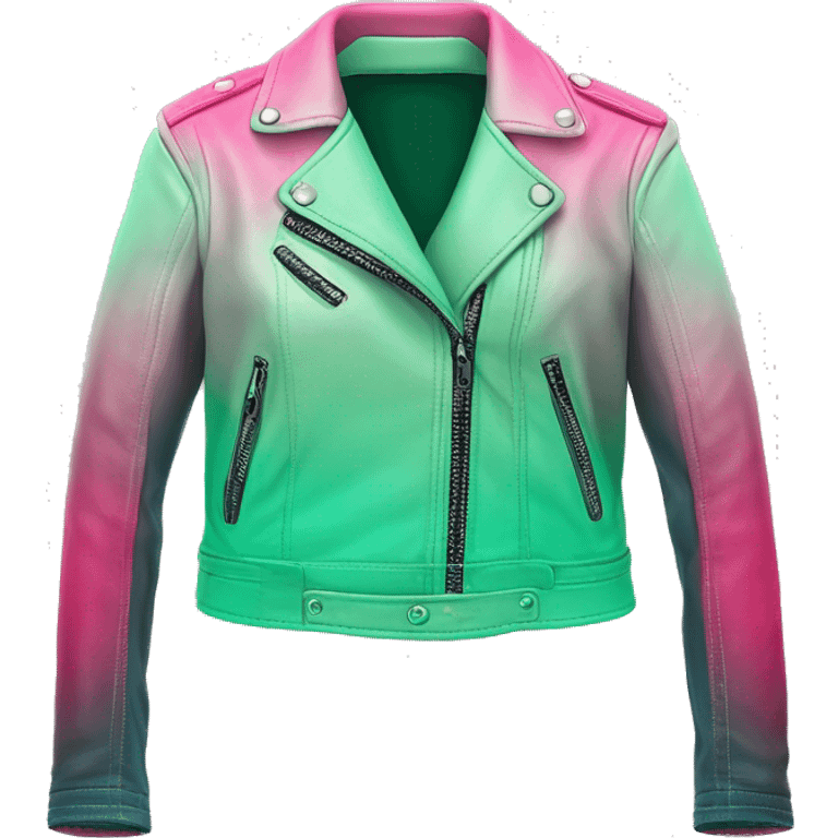 Realistic open hot pink to mint green ombre fashion leather jacket isolated.  emoji