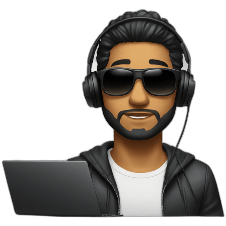 brown guy with black backslick hair and space sunglasses adn and dj headset emoji