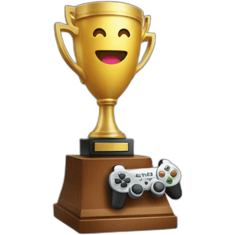 A trophy with a video game controller inside emoji