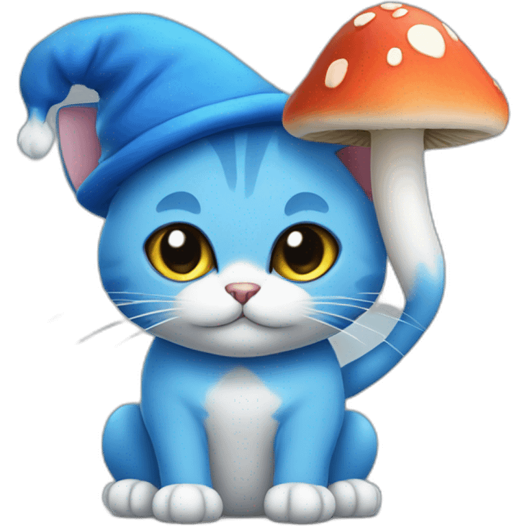 Blue Cat with mushroom hat emoji