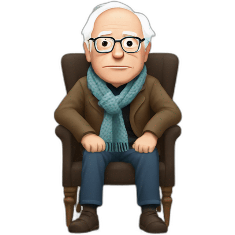 Bernie sanders sitting in chair with legs and arms crossed wearing a scarf emoji