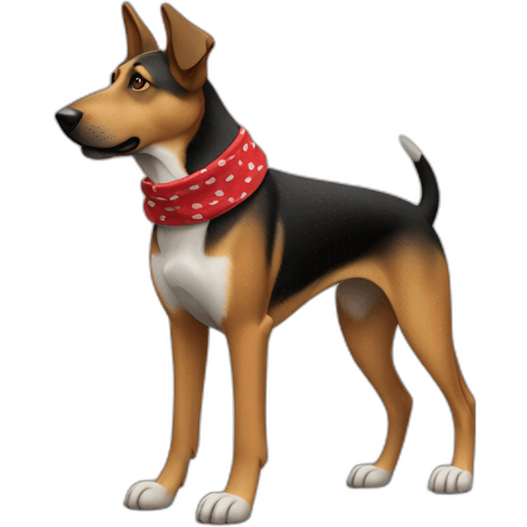 75% Coonhound 25% German Shepherd mix dog wearing small plain red bandana side view full body left facing emoji