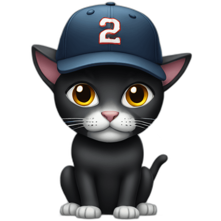 dark cat wearing baseball hat emoji