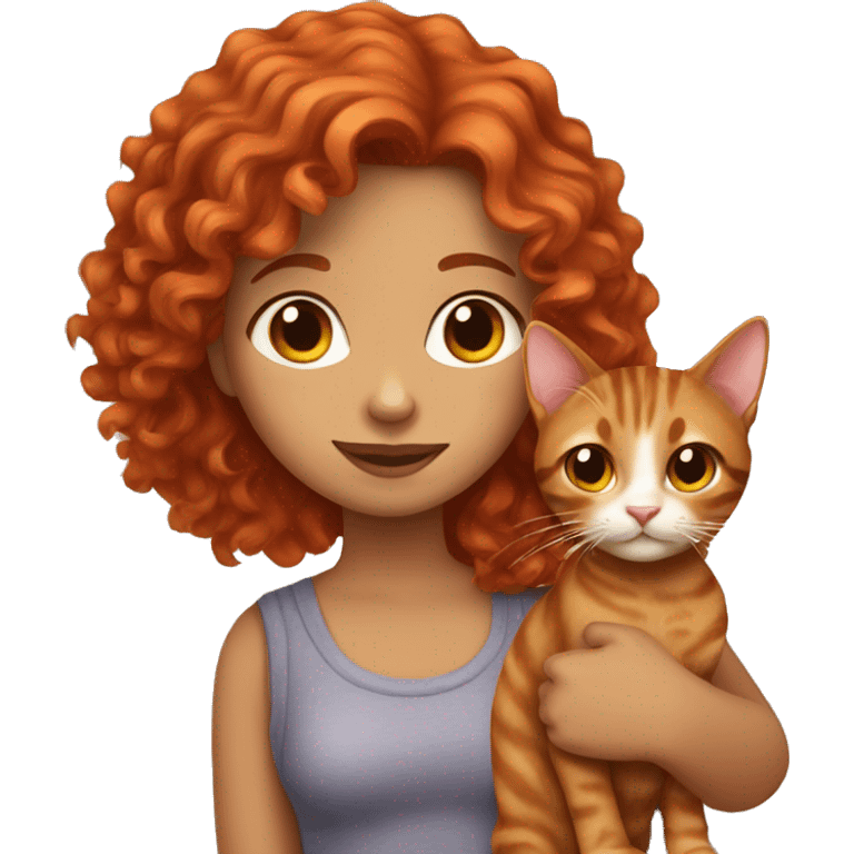 Red hair curly girl holding tabby cat emoji