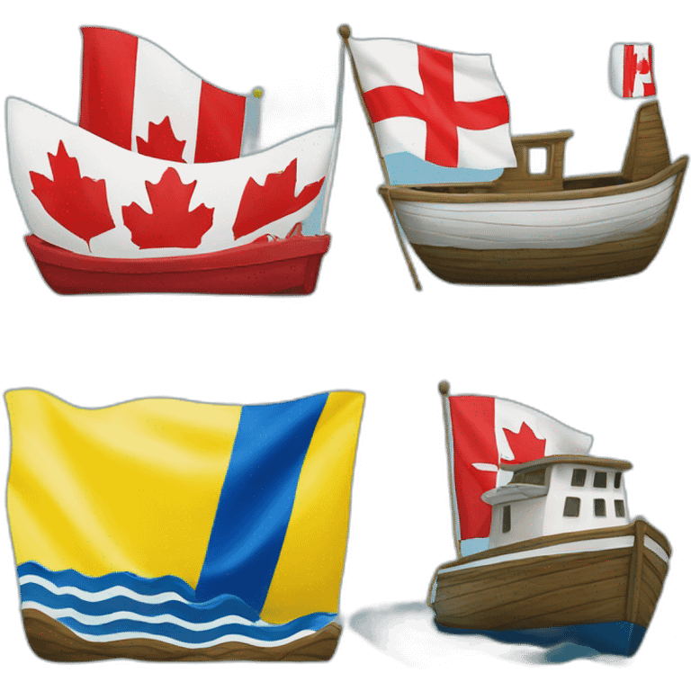 Boats, sea, flag of Canada, flag of Ukraine emoji