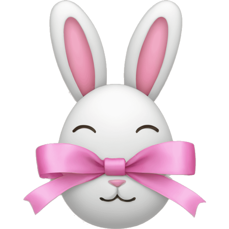 Easter Bunny with three heads and a pink ribbon emoji