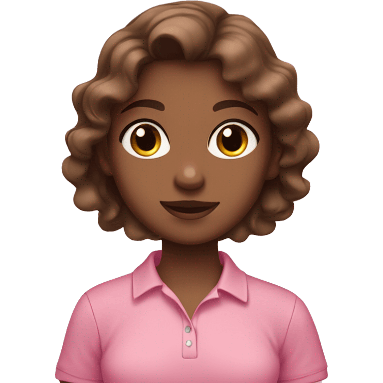 girl with wavy brown hair with brown big eyes in a pink polo blouse emoji