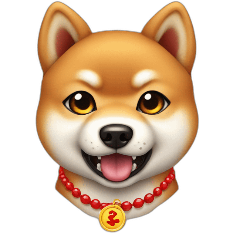 Baby shiba inu angry cartoon with red Necklaces coin and red colour of background emoji