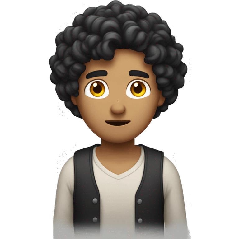 A person shrugging and he has black curly hair with a slight tan color skin emoji