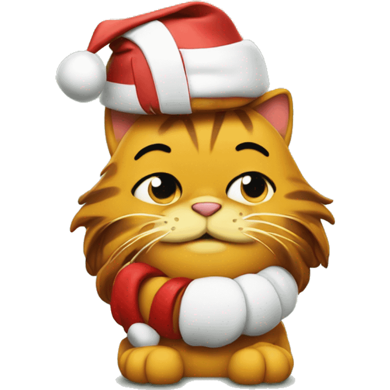 Garfield next to a Christmas tree emoji