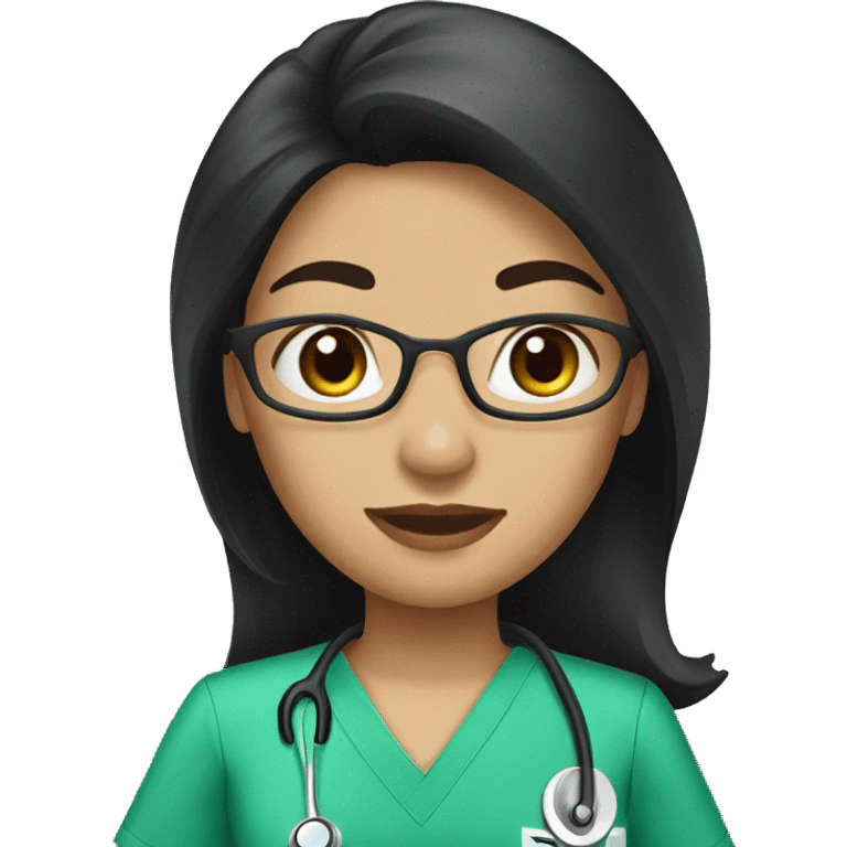 Nurse with green scrubs long black hair emoji