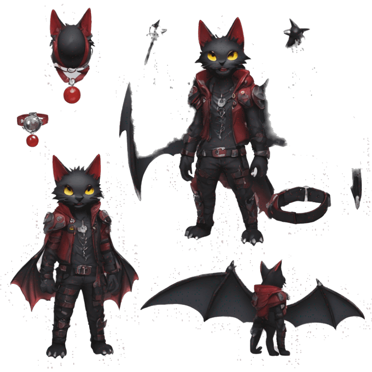 cool edgy black punk red ethereal fantasy nargacuga-bat-cat-Fakemon collar harness full body emoji