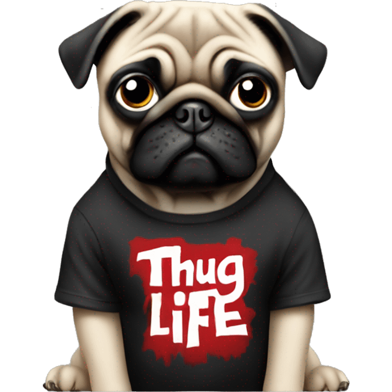 a pug wearing a thug life shirt emoji