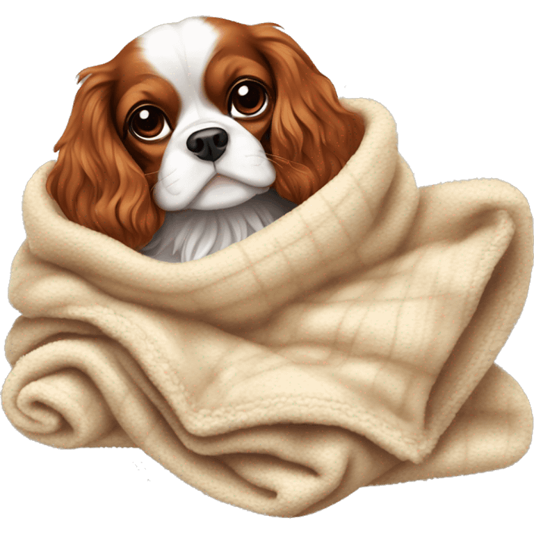 Cavalier King Charles Spaniel dog in a cozy blanket emoji