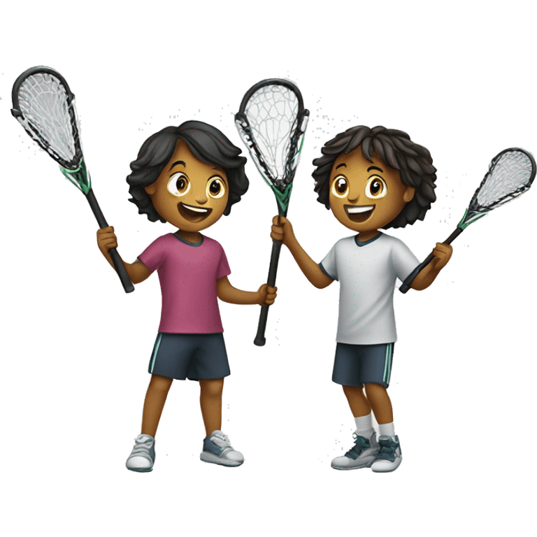 two kids holding lacrosse sticks excited to see each other emoji