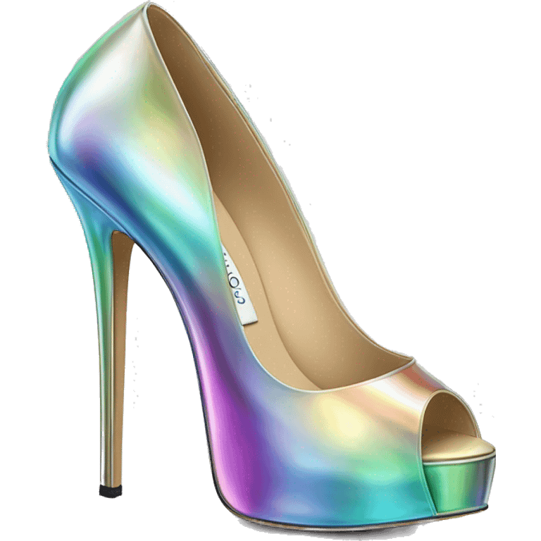 Realistic isolated top view of a pair of iridescent jimmy Choo stiletto high heel shoes. emoji