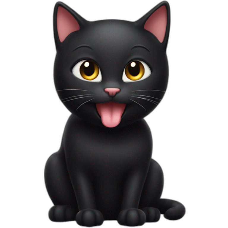 Cheeky Black cat sticking tongue and winking emoji