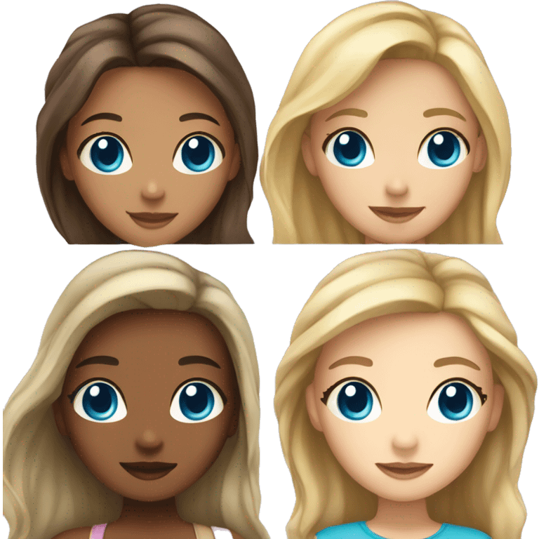 dreamy girl with brown hair and blue eyes and 3 girls with blonde hair emoji