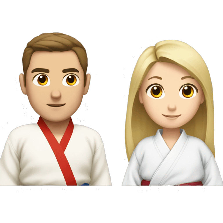 Man with brown hair, and  blonde girl in kimono judo emoji