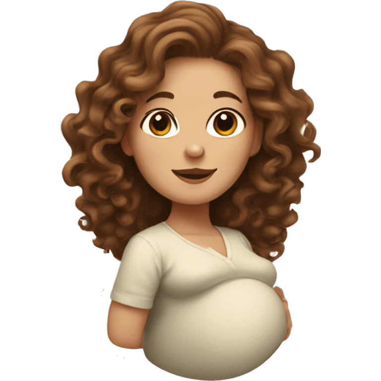 Pregnant white lady with long, brown, curly hair emoji