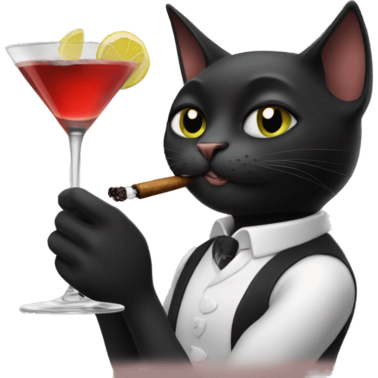 Black cat smoking and drinking a martini emoji