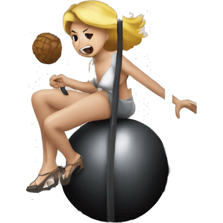 lady swinging on top of wrecking ball and breaking out of bird cage emoji