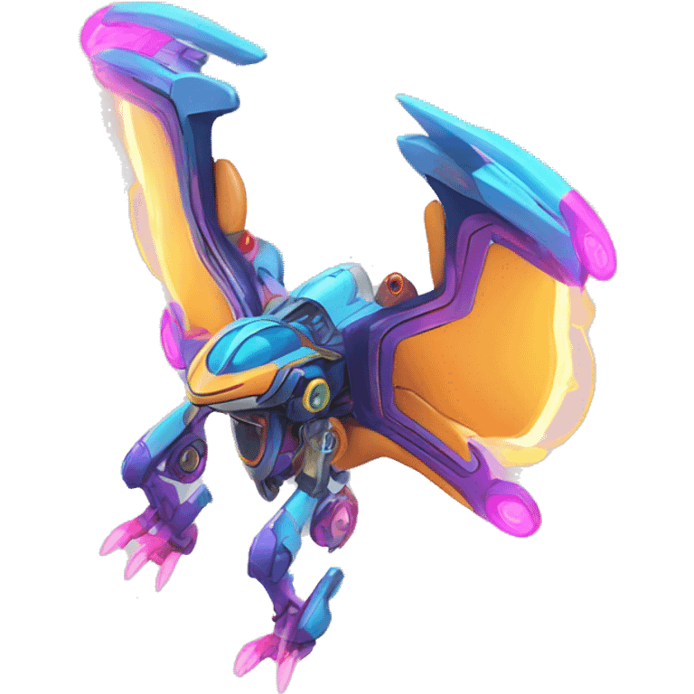 Colorful Neon Colors Vibrant Colors Flying Futuristic Mechanical Fakémon-Pokémon-Creature Full Body emoji