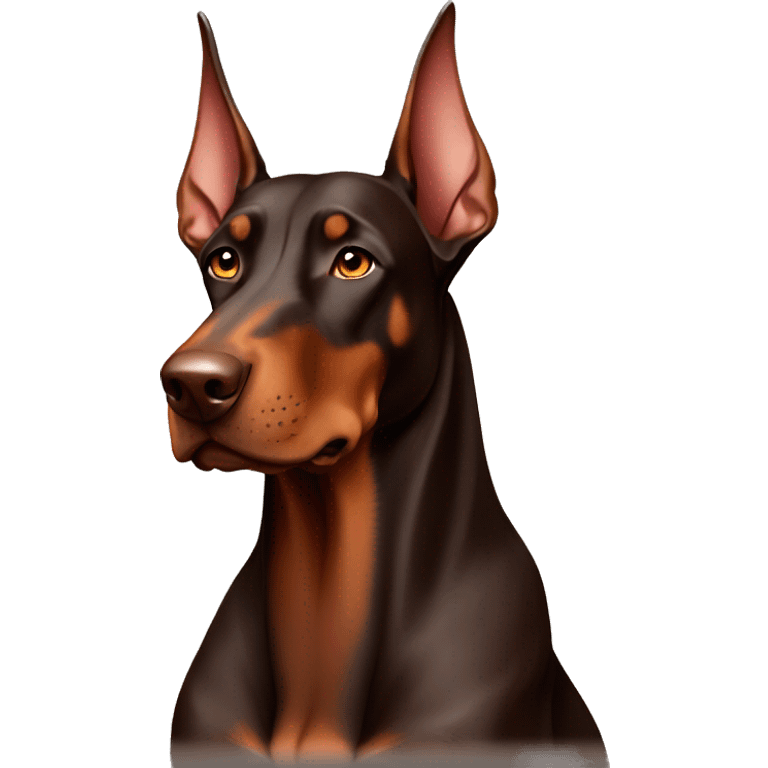 Strong male chocolate Doberman with large floppy ears emoji